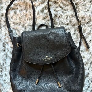 Kate Spade NY Drawstring Elegant Black Pebbled Leather Backpack